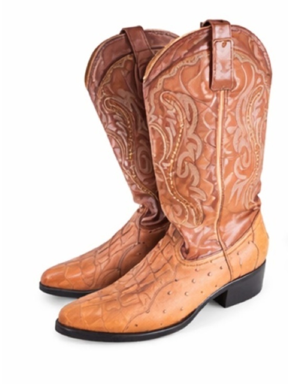 Hannford Exotic Caiman and Ostrich Cowboy Boots Tan Brown Boots Men’s Size 9